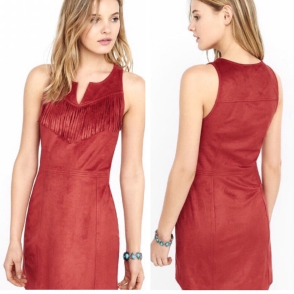 Express Red Faux Suede Fringe Dress